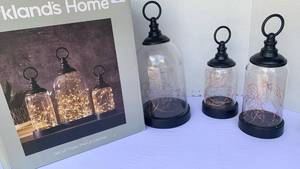 lot 3241 image: Kirklands  Home Set of Three Pre Lit Cloche Lanterns