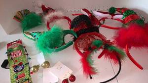 lot 3409 image: Christmas Holiday Headbands and Ornaments Lot with LED String Lights