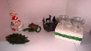 lot 3436 image: Vintage Christmas musical decor, Avon candle holders and more