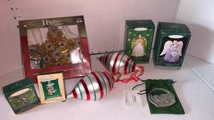 lot 3443 image: Hallmark keepsake, Christmas ornaments, and tree topper