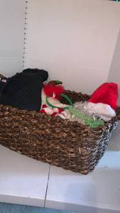 lot 3511 image: Dog bed, blanket, coat and Christmas accessories for dog