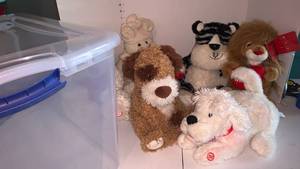 lot 3525 image: Stuffed toys and sterile storage bin
