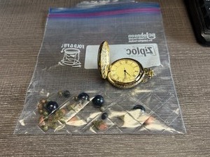 lot 1201 image: Pocket watch and broken band Geneva womens watch