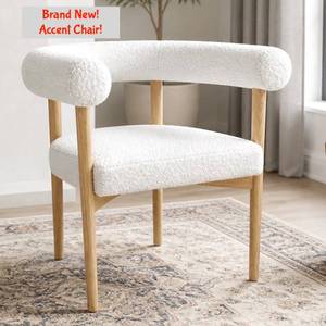 lot 8 image: NEW Accent Chair with Curved Backrest Cream Boucle Wood Frame