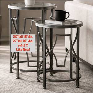 lot 11 image: Round Accent Tables Set of 2, 30 and 27 Tall, 18 and 16 Diameter