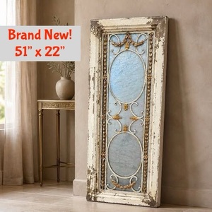 lot 12 image: New Hanging Wall or Leaner Mirror Framed 51 x 22  Distressed Frame