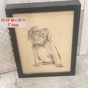 lot 17 image: Framed Dog with Glasses Drawing 12.25W x 16H x 2D