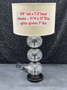 lot 32 image: Table Lamp 34 inches tall 7.5 inch base Glass Globes 7 diameter 3 way switch