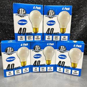 lot 40 image: Industrial Performance 40 Watt Incandescent Bulbs 130V 500 Lumens 5000 Hours Lot of 5 - 4-Packs New