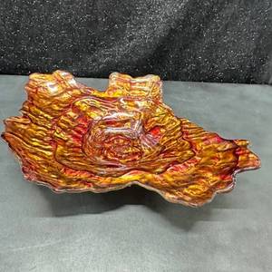 lot 52 image: Decorative Resin Lion Head Bowl Red Gold Swirl 17.5 x 13.25 x 3.75H