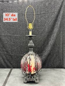 lot 57 image: Table Lamp 10 inch Diameter 34.5 inches Tall Red Painted Glass Base