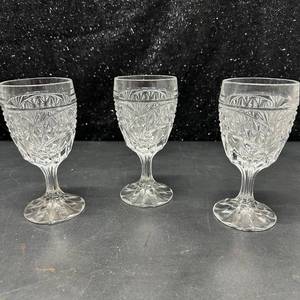 lot 66 image: Set of 3 Cut Glass Goblets with Geometric Pattern