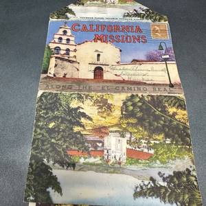 lot 74 image: California Missions Along the El Camino Real Souvenir Folder with Map