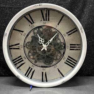 lot 75 image: 19.75 Wall Clock with Moving Exposed Gear Skeleton Movement Roman Numerals White