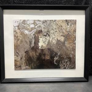 lot 76 image: 28x24 Framed Abstract Art Print with Gold Leaf Texture Black Frame