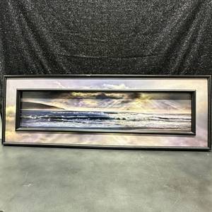 lot 81 image: 49.25 Framed Ocean Waves Beach Landscape Print Panoramic