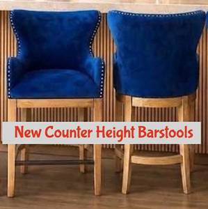 lot 21 image: Set of 2 Jennifer Taylor Blake Counter-Height Barstools - Navy Velvet - New