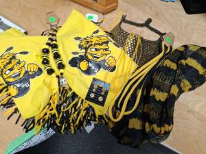lot 1 image: Wichita State University WSU Shockers Lot Yellow Black Accessories.  Scarf, Necklaces, Earrings, Bandanas