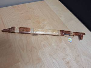 lot 72 image: Decorative Aboriginal Sword with Carved Wood Handle and Scabbard.