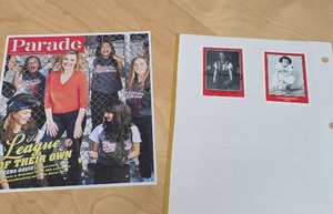 lot 90 image: Parade Magazine April 2017 League of Their Own Article with two League of their Own signed player cards