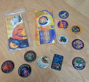 lot 95 image: Wichita River Festival Memorabilia Lot Pins Badges Program Gear 2002-2007