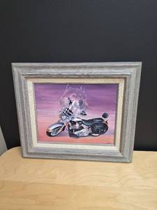 lot 107 image: Spirit of the Wolf framed lithograph print of wolf and Harley-Davidson motorcycle, signed by artist Dave Carver