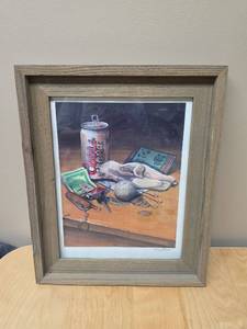 lot 108 image: Signed Framed Print Still Life with Coors Light and Golf Theme - signed by artist and numbered 20100