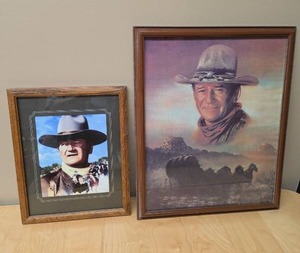 lot 110 image: 2 Framed John Wayne Portrait Prints (the taller one needs the hanging mount moved on the frame)