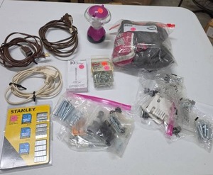 lot 671 image: Hardware Lot Stanley Staples Extension Cords Wood Screws Sink Clips