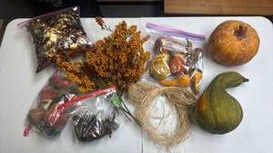 lot 202 image: Dried Floral Arrangement Bundle with Berries, Pine cones, gourds and Natural Fibers