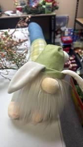 lot 210 image: Easter Gnome Stuffed Door Draft stopper, spring floral branches, and a Happy Easter wood sign (see all photos)