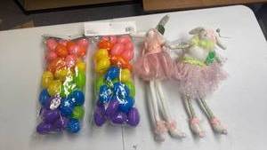 lot 211 image: Plush Bunnies in Tulle skirts and two brand new bags of easter eggs