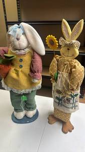 lot 212 image: Two standing Bunney Decorations - one plush the other is wood body