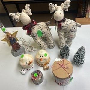 lot 225 image: Holiday Decorations Lot - Snowmen, Reindeer, Angels, Small Trees and more