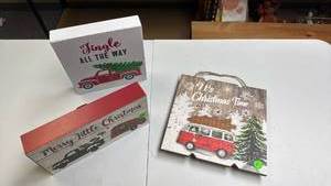 lot 228 image: Christmas Wooden Decorative Signs with Truck and Tree Designs 3-Piece Set