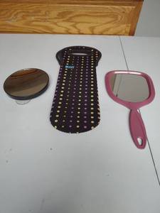 lot 873 image: Hand Mirror, hot tool sleeve and suction cup round mirror