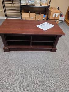 lot 302 image: Sauder Coffee Table  TV Stand 43 18 W x 23 14 D x 18 H - a few light surface scratches on top