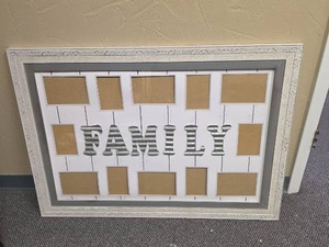 lot 369 image: LARGE- Family Photo Collage Frame with 12 Openings and Hanging Clips.