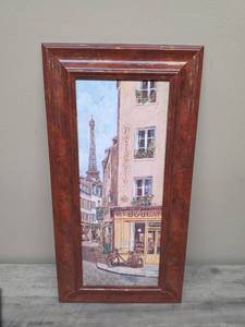 lot 395 image: Framed Print Paris Street Scene with Eiffel Tower Bicycle Shop.