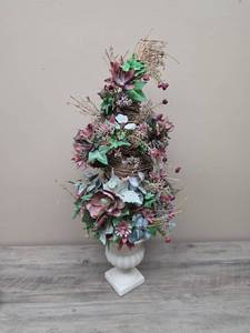 lot 401 image: Tiered Floral Topiary Arrangement with Urn Pedestal Base.