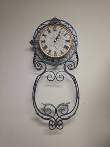 lot 402 image: Ornamental Wall Clock with Scrollwork Frame Roman Numerals. Tested, works (you will need to provide your own batteries)