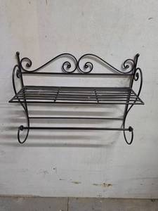 lot 408 image: Metal Wall-Mount Shelf with Scrolled Supports.