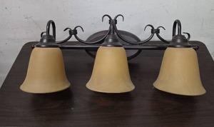 lot 415 image: 3-Light Bathroom Vanity Fixture Bell Shades Black Metal.