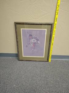 lot 428 image: Framed Art Print Native American Figure with Feathers and Fan - 21 W x 25 H