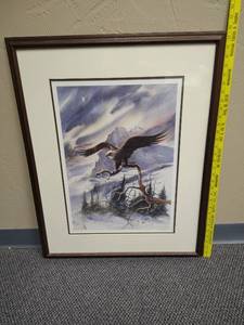 lot 431 image: Framed Eagle Print Signed by Artist R. Laura numbered 180600 - approx 25 W x 35.5 H