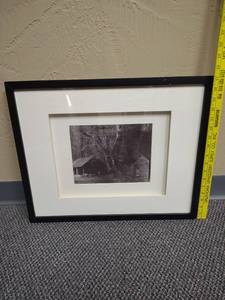 lot 434 image: Framed Black and White Photograph of Cabin with Trees - Approx 17 H x 21 W