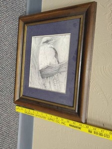 lot 435 image: Framed Pencil Drawing of Bird 15 W X 17 H
