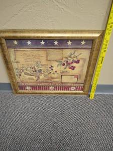 lot 436 image: Framed Patriotic Collage Wall Art with Stars and Flowers - approx 24 W x 20 H