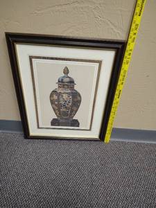 lot 439 image: Framed Print Decorative Covered Urn with Lid and Finial - approx 18.5 W x 22.5 H