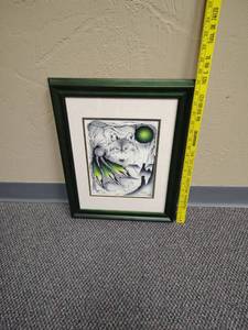 lot 441 image: Framed Wolf with Green Accents - approx. 14.5 W x 19 H